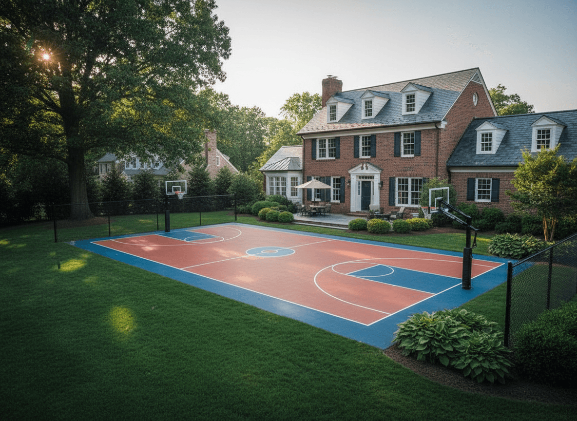A sports court builder job seen in full